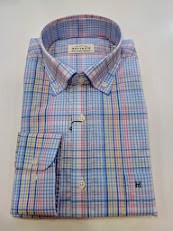 Camisa de cuadros azul y rosa con bolsillo Hattrick Camisa de cuadros azul y rosa con bolsillo Hattrick